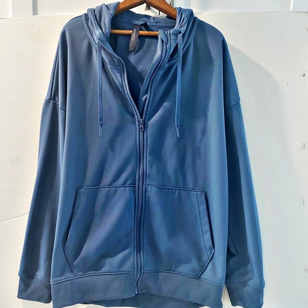 Mondetta Unisex Hoodie Cornflower Blue Full Zip Drawstring Silky Soft XL